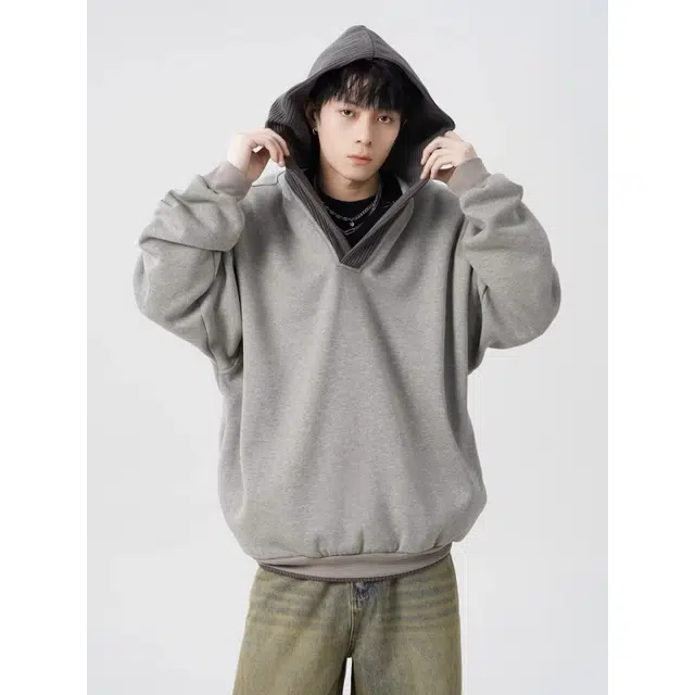 北极绒 纯色套头宽松休闲卫衣 男款