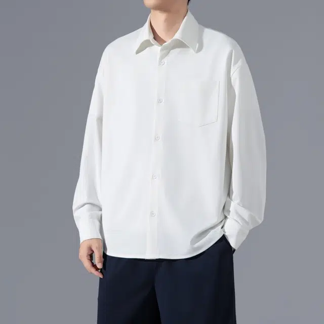北极绒 凉感纯色简约宽松长袖衬衫 男款