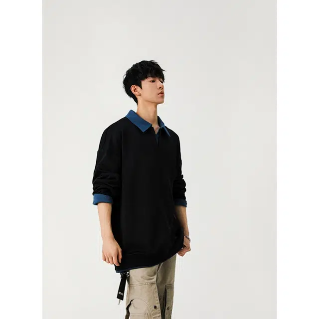 北极绒 假两件翻领宽松百搭舒适简约卫衣 男款