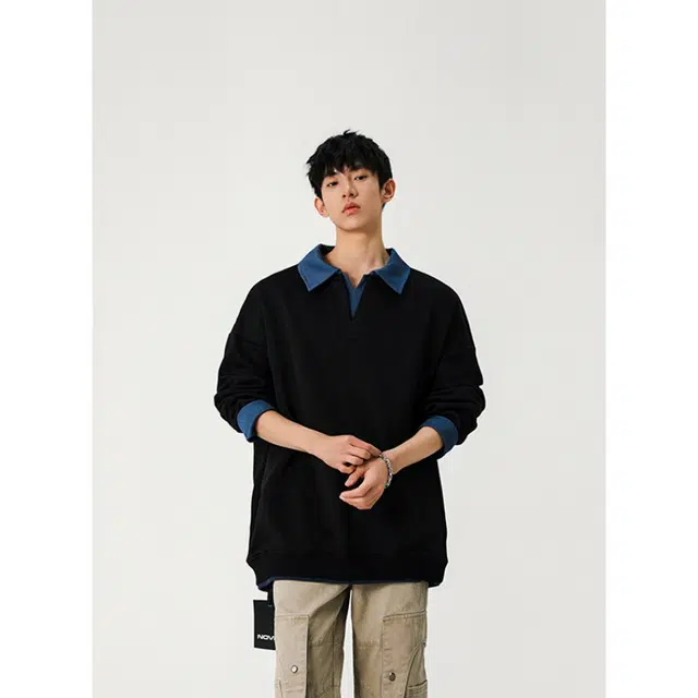 北极绒 假两件翻领宽松百搭舒适简约卫衣 男款