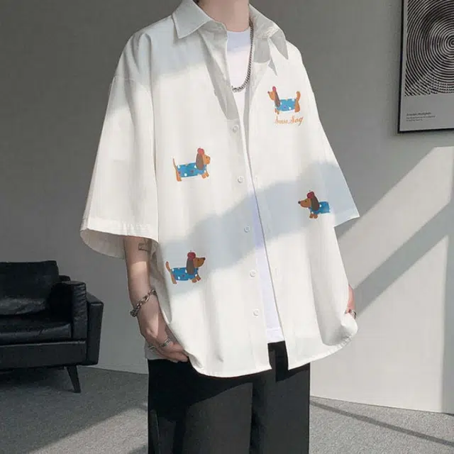 北极绒 夏季印花速干冰丝大码外套短袖衬衫 男款