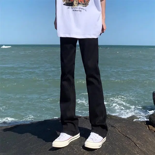 北极绒 美式高街潮牌痞帅修身直筒微喇裤子薄牛仔裤 男款