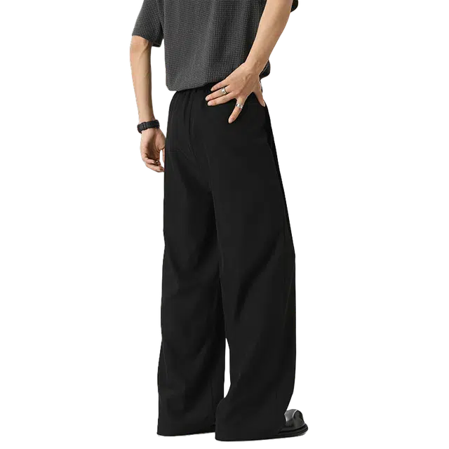 北极绒 高级感秋季垂感阔腿西裤潮牌宽松直筒阔腿西装裤 男款