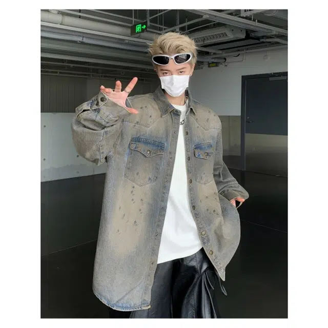 北极绒 美式高街废土风脏脏长袖衬衫高级宽松休闲牛仔外套 男款