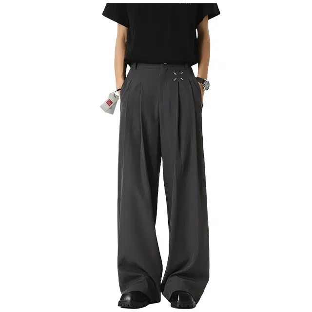 北极绒 高级感秋季垂感阔腿西裤潮牌宽松直筒阔腿西装裤 男款