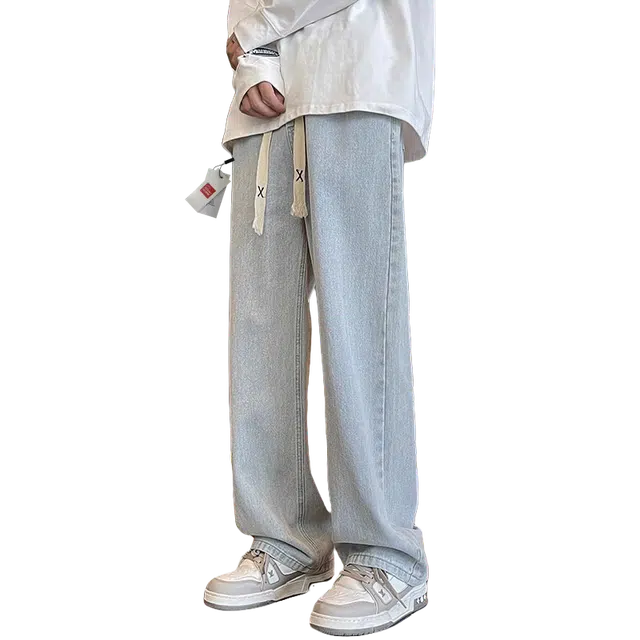 北极绒 渐变男士美式高街宽松微喇直筒男生休闲牛仔裤 男款