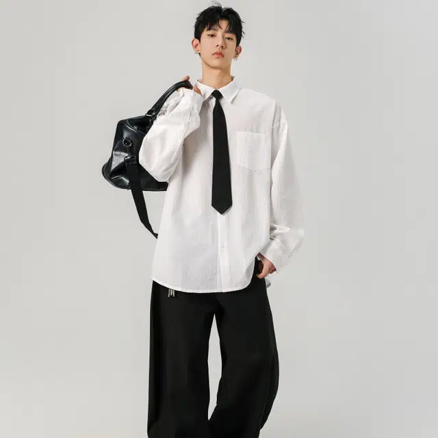 北极绒 日系工装翻领潮牌少年感休闲衬衣学院百搭外套长袖衬衫 男款