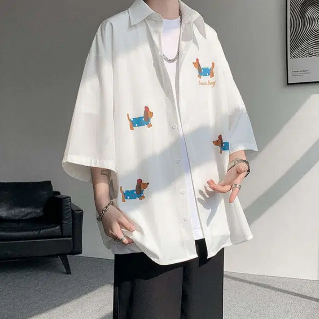 北极绒 夏季印花速干冰丝大码外套短袖衬衫 男款