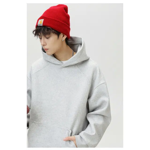 北极绒 男秋季款基础纯色廓形帽衫质感潮牌宽松卫衣 男款