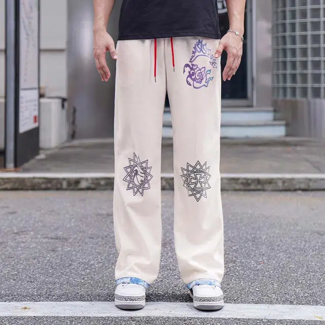 北极绒 美式潮流运动长裤宽松直筒透气亲肤涂鸦印花舒适百搭休闲裤 男女同款