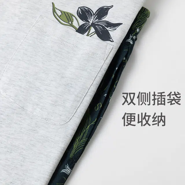 舒雅 圆领简约舒适短袖上衣休闲三分裤睡衣套装 女款 浅花灰