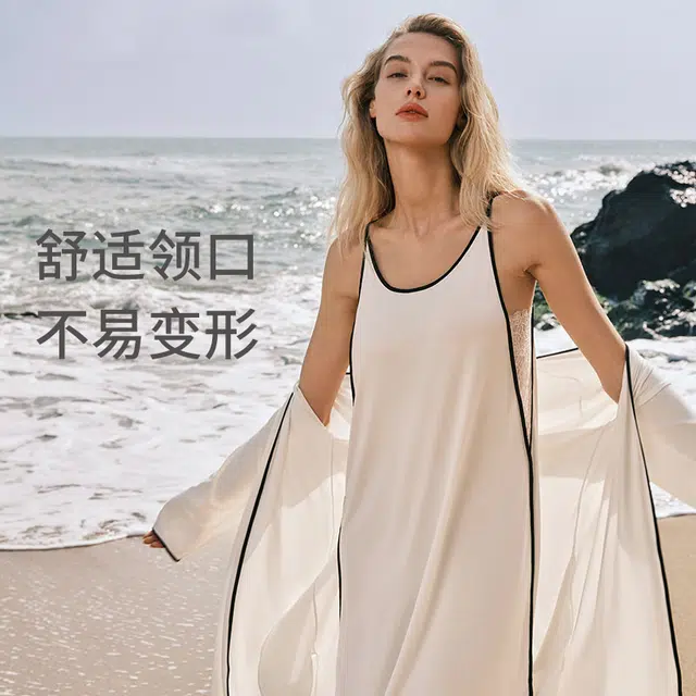 舒雅 系绳纯色柔软亲肤薄款睡袍 女款 白色