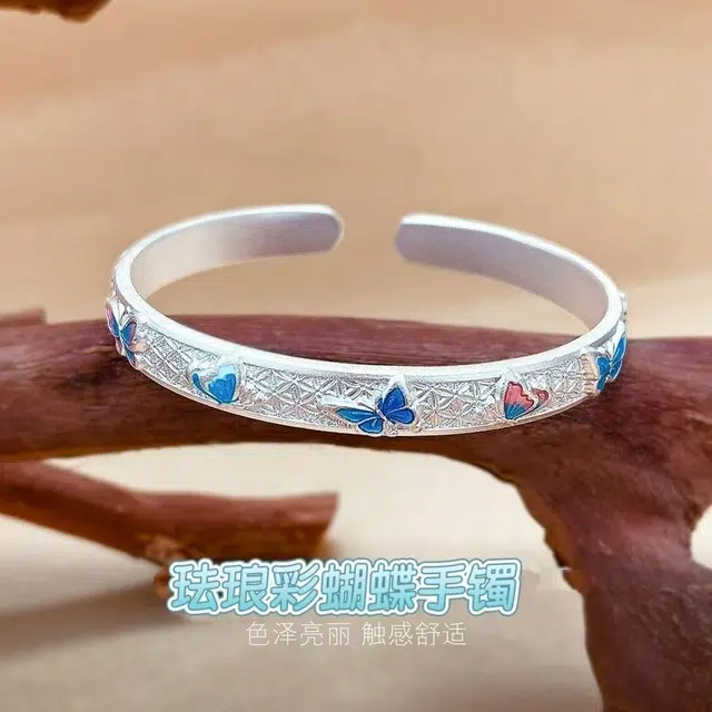 麟典 珐琅经纶流苏开口镯森系小清新甜美可爱国风新中式小众设计手饰手环女生饰品 优雅简约百搭通勤 高级礼盒 合金 手镯 女款