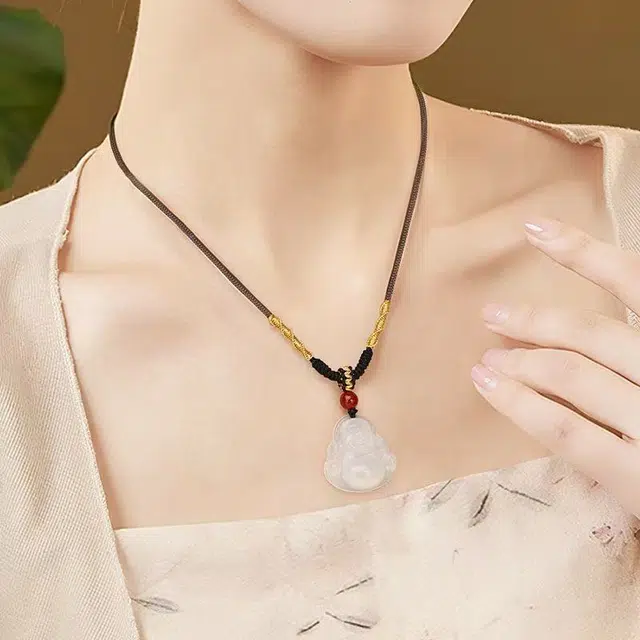 麟典 弥勒佛陀佛公转运珠浪漫甜蜜告白 高级国潮新中式氛围感宝藏小众水逆退散平安纳福手工编制 玉髓 项链 男女同款情侣款