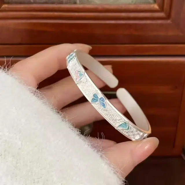 麟典 珐琅经纶流苏开口镯森系小清新甜美可爱国风新中式小众设计手饰手环女生饰品 优雅简约百搭通勤 高级礼盒 合金 手镯 女款