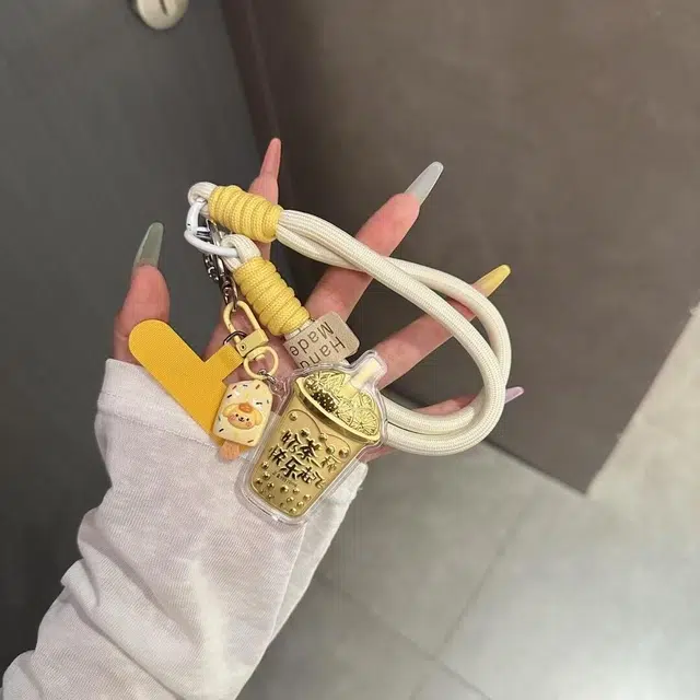 麟典 珍珠奶茶快乐起飞手机链平安纳福新中式储值金钱币背包挂绳宝藏高级小众保值 礼盒#好运 金 挂件 男女同款情侣款