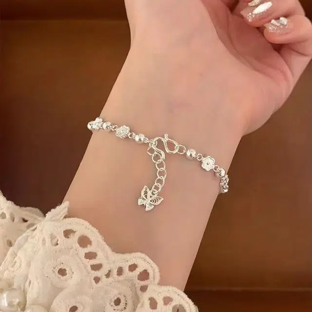 麟典 花朵圆珠蝴蝶链 转运珠平安纳福清新甜美可爱风女生饰品 精致简约小碎花设计感手饰告白高级礼盒#好运 合金 手链 女款