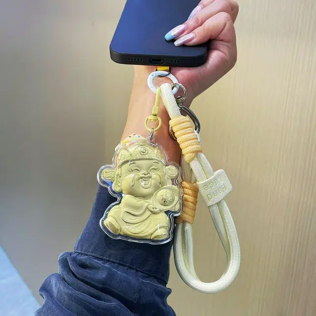 麟典 元宝财神手机链 福字平安纳福招财钥匙扣新中式精致可爱背包挂绳储值金钱币宝藏高级小众保值礼盒#好运 金 挂件 男女同款情侣款