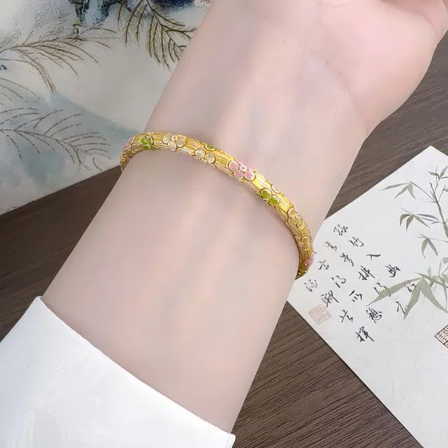 麟典 描金葫芦头花朵开口镯 精致优雅浪漫甜美 国风新中式小众设计手饰 饰品 高级礼盒 #好运 合金 手镯 女款