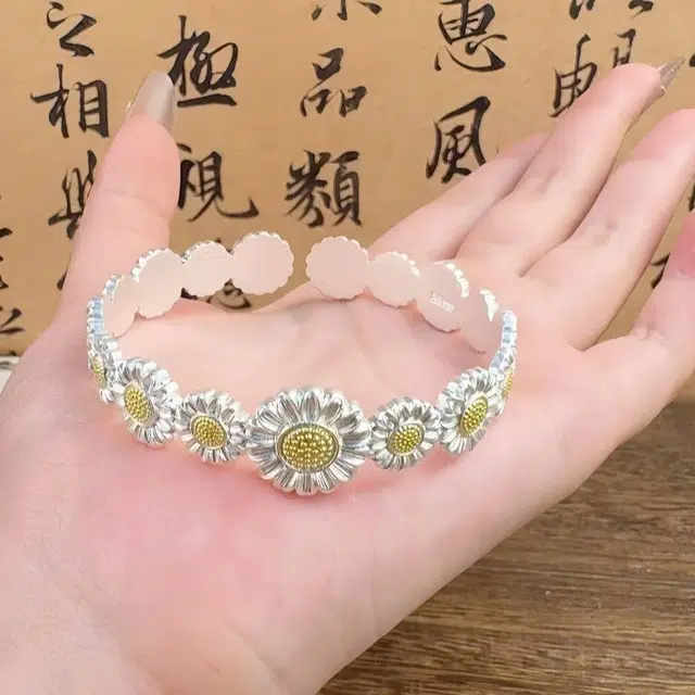 麟典 向日葵小雏菊开口镯森系小清新甜美可爱国风新中式小众设计手饰手环女生饰品 优雅简约百搭通勤 高级礼盒 合金 手镯 女款