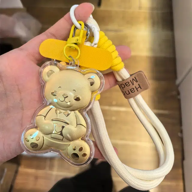 麟典 可爱抱抱熊手机链 创意精致时尚小熊钥匙扣浪漫简约设计感收藏 金 挂件 男女同款情侣款
