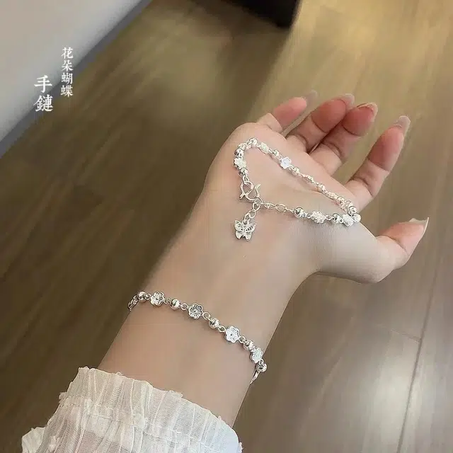 麟典 花朵圆珠蝴蝶链 转运珠平安纳福清新甜美可爱风女生饰品 精致简约小碎花设计感手饰告白高级礼盒#好运 合金 手链 女款