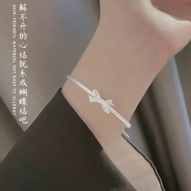 麟典 蝴蝶结古法磨砂开口镯女 在逃公主 森系小清新甜美可爱饰品 优雅简约百搭通勤  高级礼盒 #好运 合金 手镯 女款