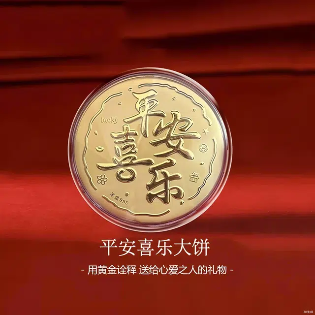 麟典 平安喜乐大饼发财平安纳福金饼新中式储值纪念金钱币宝藏高级小众保值礼盒#好运 金 挂件 男女同款情侣款