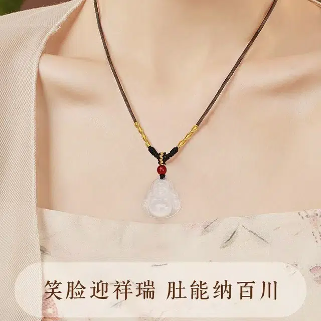 麟典 弥勒佛陀佛公转运珠浪漫甜蜜告白 高级国潮新中式氛围感宝藏小众水逆退散平安纳福手工编制 玉髓 项链 男女同款情侣款