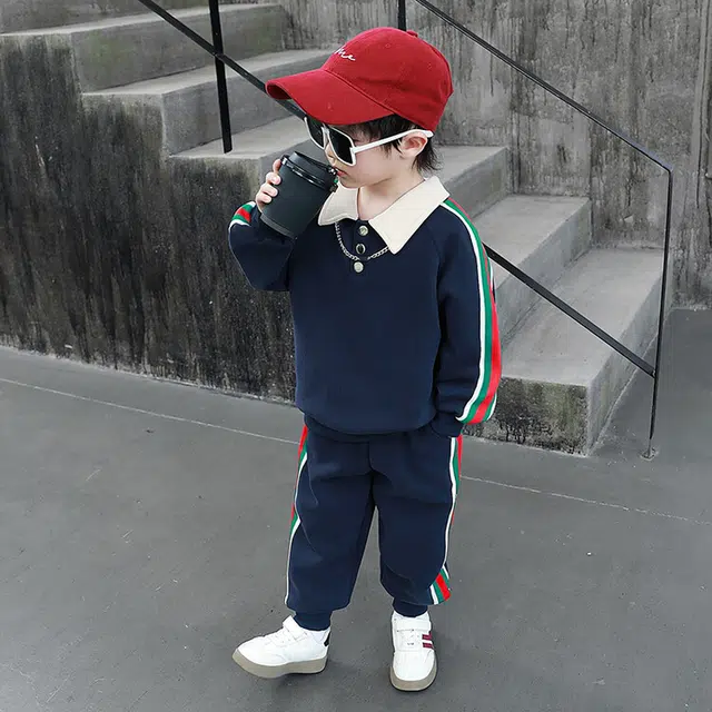 木木兔 插肩舒适柔软轻盈休闲运动套装 藏青色中小童