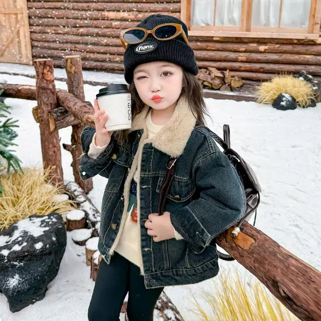 木木兔 舒适翻领亲肤百搭夹克外套 蓝黑色 中小童