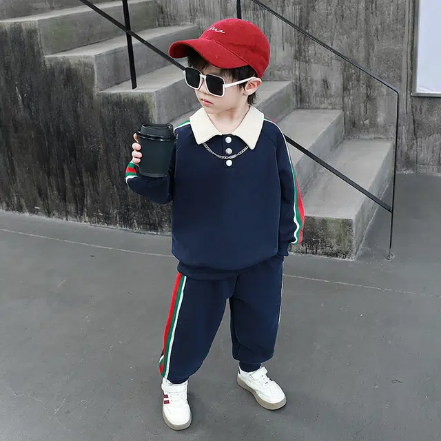 木木兔 插肩舒适柔软轻盈休闲运动套装 藏青色中小童