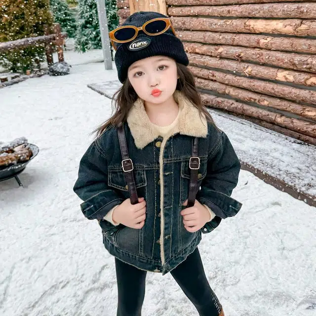 木木兔 舒适翻领亲肤百搭夹克外套 蓝黑色 中小童
