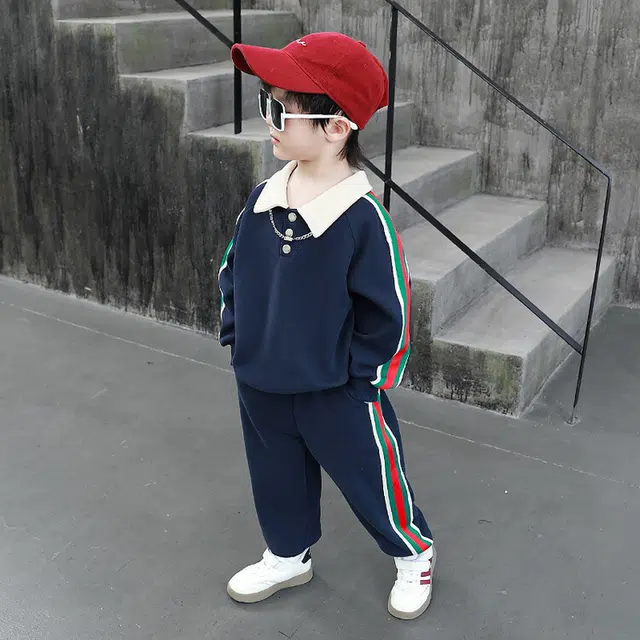 木木兔 插肩舒适柔软轻盈休闲运动套装 藏青色中小童