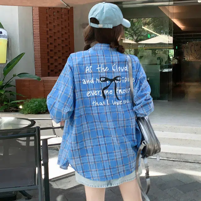 美洋 格格衬衣 扎染色织格纹法式度假宽松衬衫 女款
