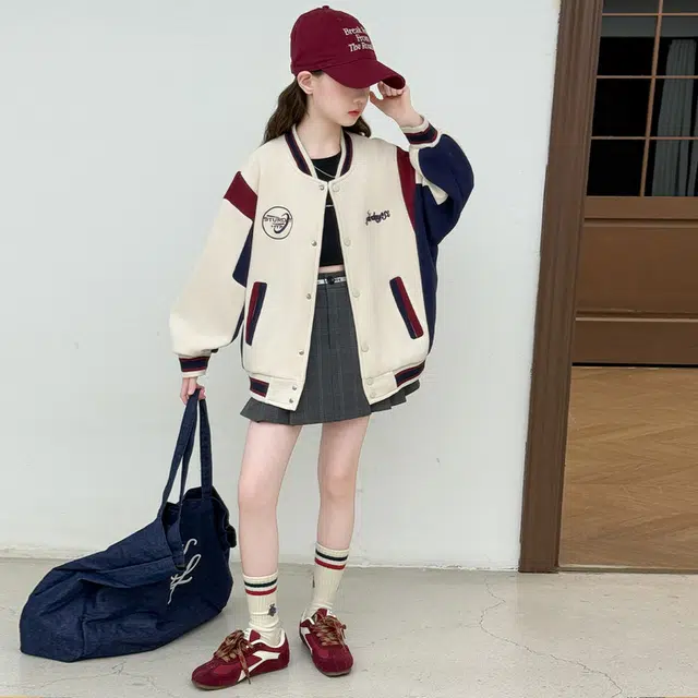 木木兔 棒球服 青春时尚女大童外套学院风宽松舒适秋季简约百搭休闲运动字母绣花潮流洋气 青少年