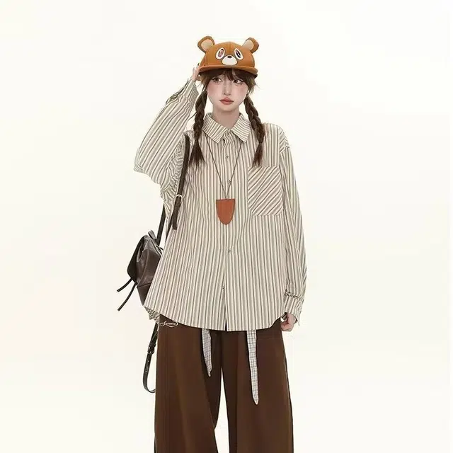 木木兔 潮流时尚  秋季外套  大码情侣装 宽松 格子长袖百搭文艺休闲衬衣上衣衬衫  男女同款