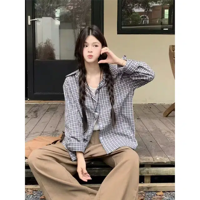 木木兔 潮流时尚  秋季外套  大码情侣装 休闲宽松 日常穿搭 格子春秋衬衣高级感上衣衬衫  男女同款