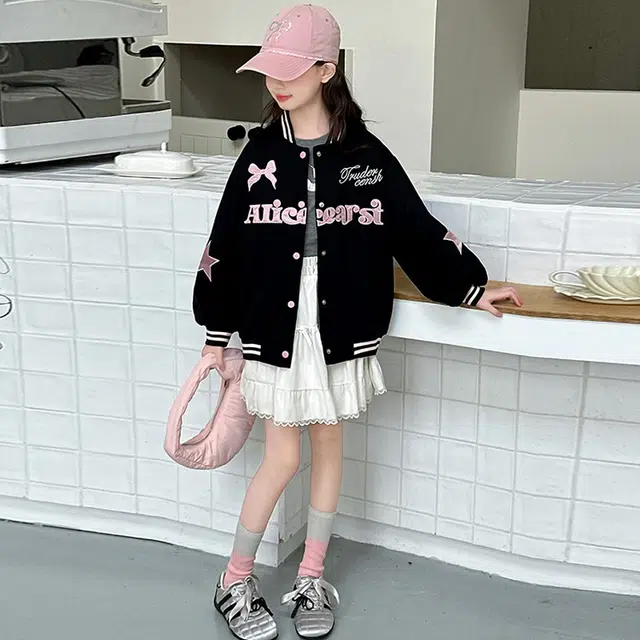 木木兔 棒球服 青春时尚女童外套学院风宽松舒适秋季简约百搭休闲运动字母潮流洋气