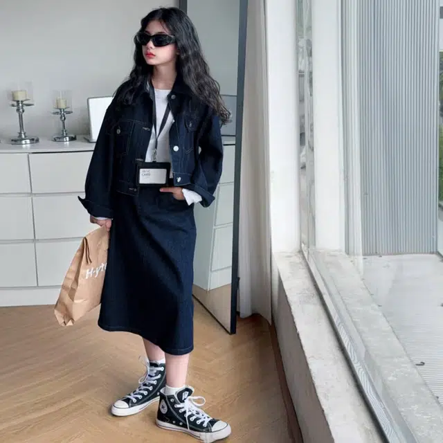 儿童款 木木兔裙装套装 时髦洋气秋季女童裙子 大童 牛仔裙两件套 柔软百搭潮流青春时尚