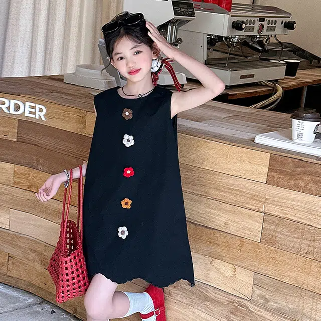 木木兔连衣裙 时髦洋气夏季薄款宽松舒适中大童时尚百搭个性女孩无袖背心裙子