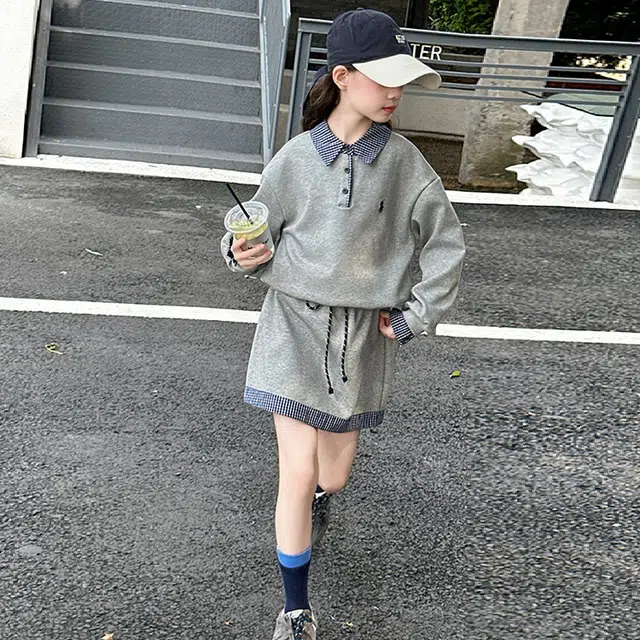 儿童款 木木兔裙装套装 时髦洋气秋季女童裙子 大童 学院风甜美翻领两件套 柔软百搭潮流青春时尚