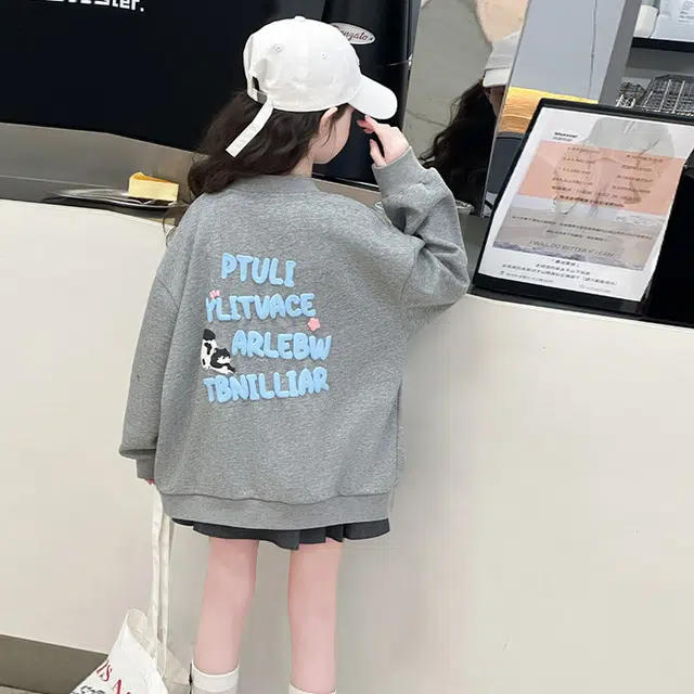 木木兔 棒球服 青春潮流时尚女大童外套学院风 宽松舒适秋季简约百搭休闲运动 潮童 青少年