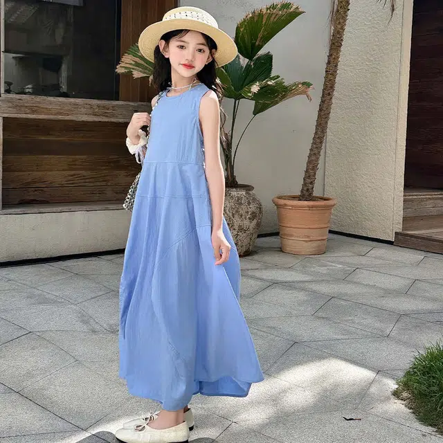 木木兔连衣裙 时髦洋气夏季薄款宽松舒适中大童时尚百搭个性女孩无袖长裙