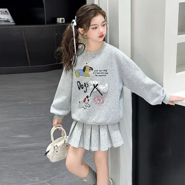 儿童款 木木兔裙装套装 时髦洋气秋季女童裙子 大童 学院风卫衣裙两件套 柔软百搭潮流青春时尚