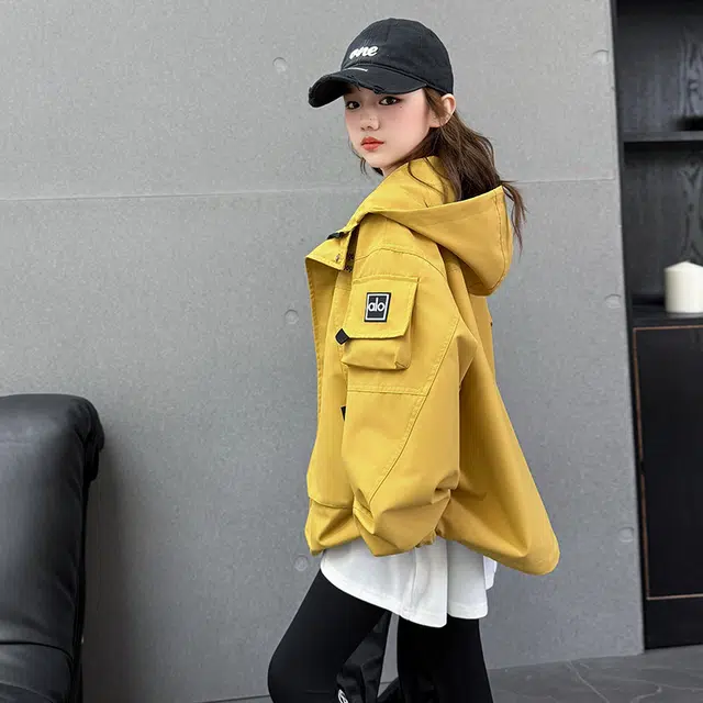 木木兔夹克 潮流时尚女童秋冬季外套 学生百搭休闲 加绒加厚 户外防风宽松连帽 中大童初中生 时髦洋气 青少年