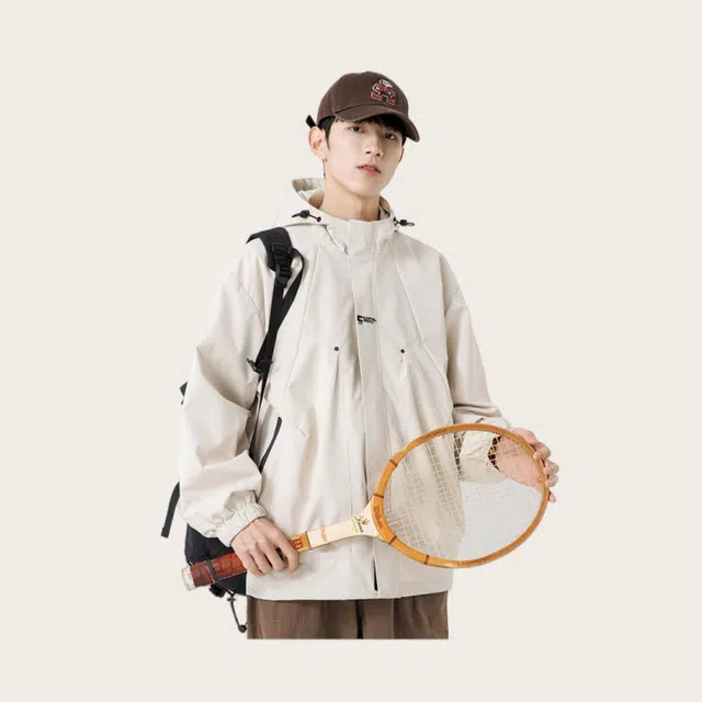 木木兔上装 流时尚秋季男外套 情侣装 大码 山系户外三防冲锋衣 学生宽松 防风 日常通勤百搭 工装连帽 青少年