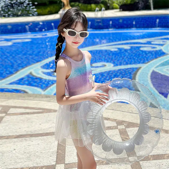 木木兔 夏季时髦洋气时尚甜美女孩中大童初中生游泳学生少女吊带泳装泳衣裤