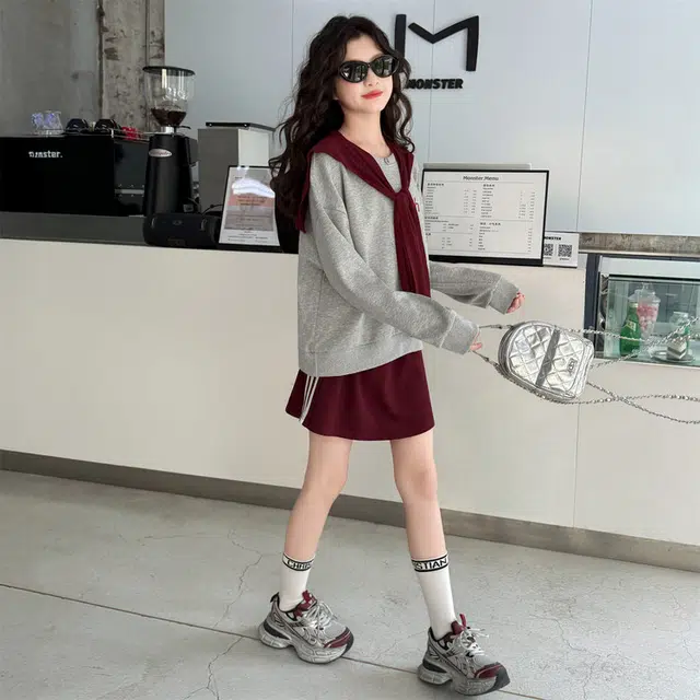 儿童款 木木兔裙装套装 髦洋气秋季女童裙子 大童 学院风甜美青春时尚三件套 柔软百搭潮流