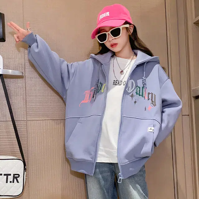 木木兔卫衣 潮流青春时尚 女童外套   宽松舒适柔软 连帽休闲百搭 女孩学院风  中大童印花